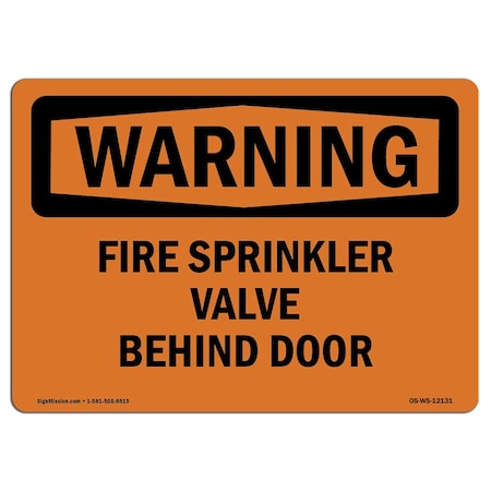 Signmission OSHA WARNING Sign, Fire Sprinkler Valve Behind Door, 5in X 3.5in Decal, 3.5" W, 5" L, Landscape OS-WS-D-35-L-12131